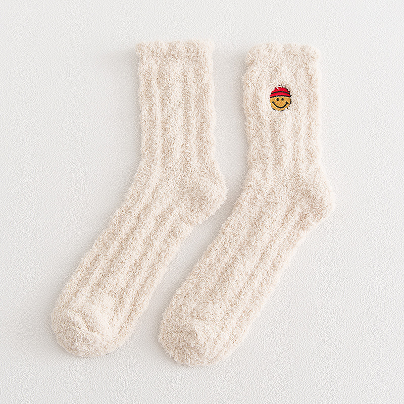 Casual Embroidery Girls Crew Socks Thickening Sleeping Socks Floor Socks Cashmere Socks Fluffy Fuzzy Socks